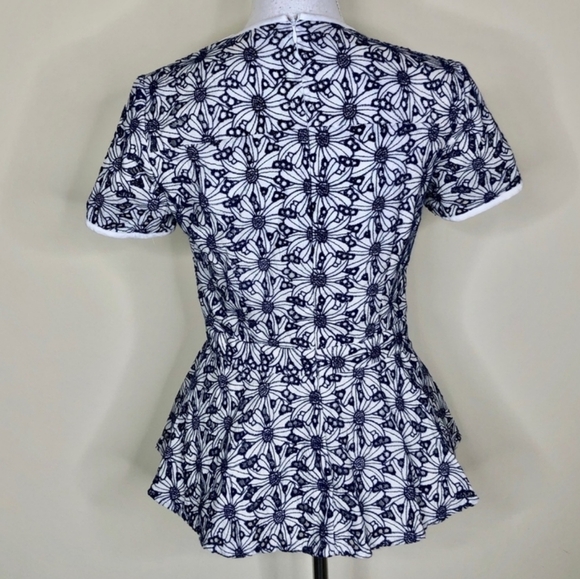 Michael Kors Daisy Peplum Blouse Blue, Sz 2 - Picture 2 of 8